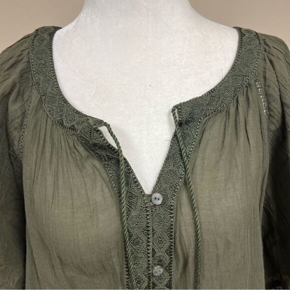 J jill olive green boho flare sleeve cotton top. Size M/L - Picture 2 of 9